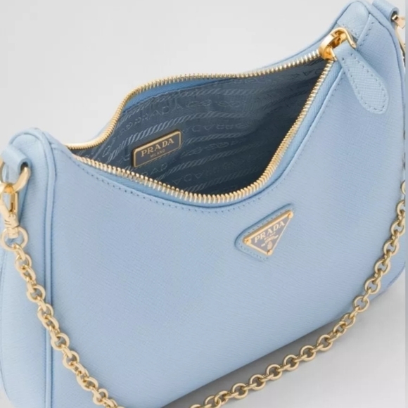 MSRP $2,600 New!! Authentic Prada Re-Edition 2005 Saffiano Leather Bag Baby Blue - Picture 5 of 16